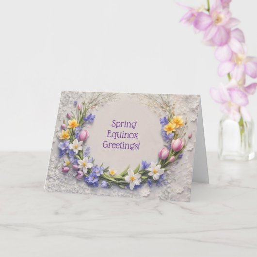 Ostara Spring Equinox Greetings Flowers Wreath Kaart (Orchidee)