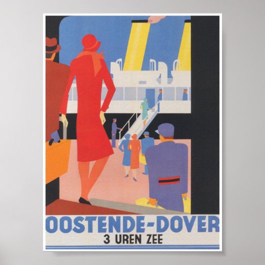 Ostend Dover Belgium Vintage Travel Poster (Devant)
