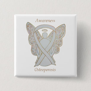 Osteoporose Bewustheid Angel White Ribbon Art Pin Vierkante Button 5,1 Cm