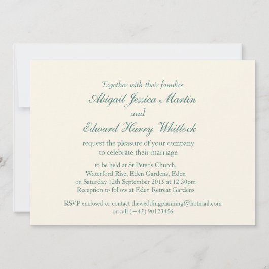 Ostéospermum faire-part de mariage crème verte (Dos)