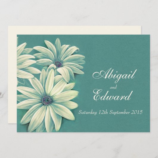 Ostéospermum faire-part de mariage crème verte (Devant / Derrière)