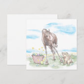 Osterkarte mit Pferd und Osterhase, süsse Tiere  Feestdagenkaart (Voorkant / Achterkant)
