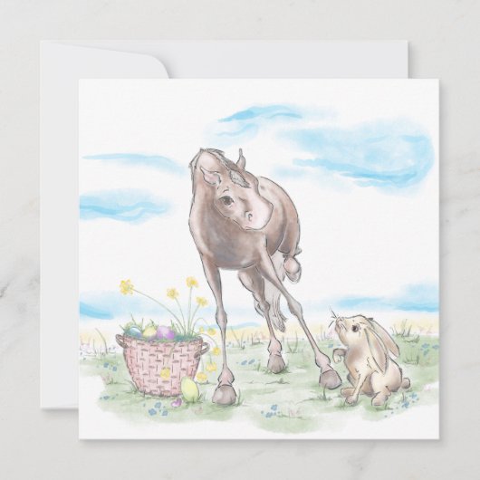 Osterkarte mit Pferd und Osterhase, süsse Tiere  Feestdagenkaart (Voorkant)