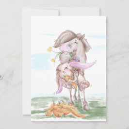 Osterkarte mit süssem Hasen und Pferd Feestdagenkaart