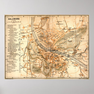 "Österreich: 1911 Salzburg - Detailierte Karte... Poster
