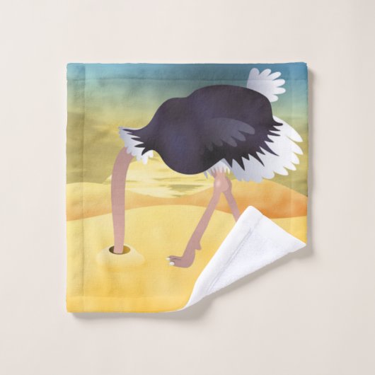 Ostrich Caricature Avec Tête Dans Le Sable (Gant de toilette)
