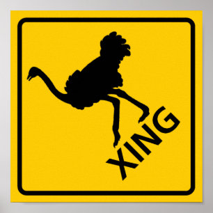 Ostrich Crossing Highway Sign Poster