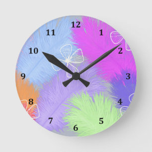 Ostrich Feathers & Flowers Wall Clock Ronde Klok