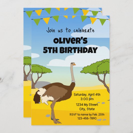 Ostrich Invitation Anniversaire (Devant / Derrière)