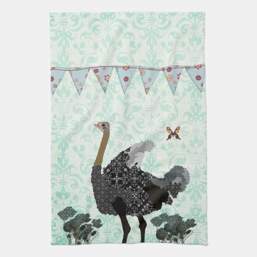 Ostrich Misty Blue Day Kitchen Towel Theedoek (Verticaal)