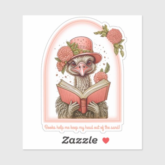 Ostrich Reading a Book Custom-Cut Vinyl Sticker (Feuille)