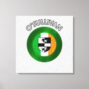 O'Sullivan Crest & Celtic Knot op Shamrock Canvas Afdruk
