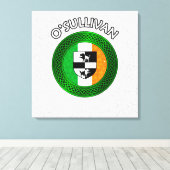 O'Sullivan Crest & Celtic Knot op Shamrock Canvas Afdruk (Insitu (Houten vloer))