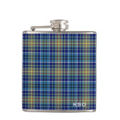 O'Sullivan Tartan Monogram Blauw en Groen Plaid Heupfles (Voorkant)
