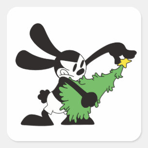 Oswald de gelukkige konijn kerstboom vierkante sticker