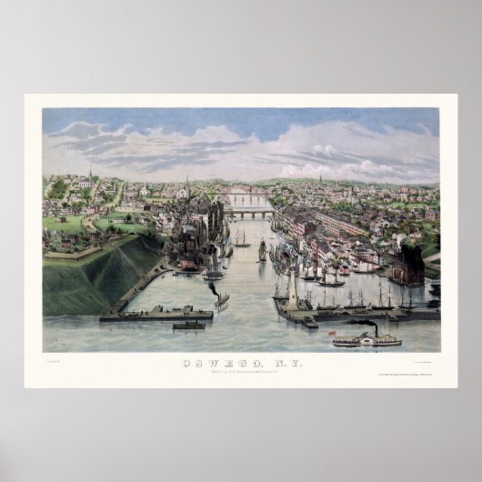 Oswego, NY Panoramic Map - 1855 Poster (Voorkant)