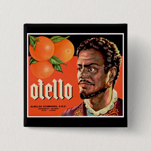 Otello Oranje Label Vierkante Button 5,1 Cm (Voorkant)