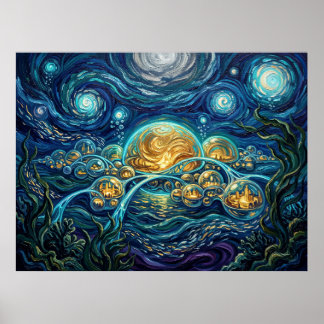 Otoh Gunga Starry Night Sci-Fi Landschap Poster