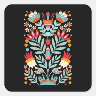 Otomi bloemenpatroon Mexicaanse bloemkunst Vierkante Sticker