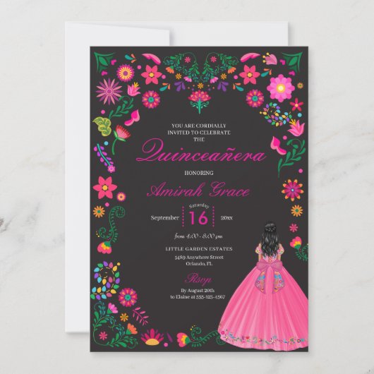 Otomi Broderie Mexicaine Quinceañera Invitation (Devant)