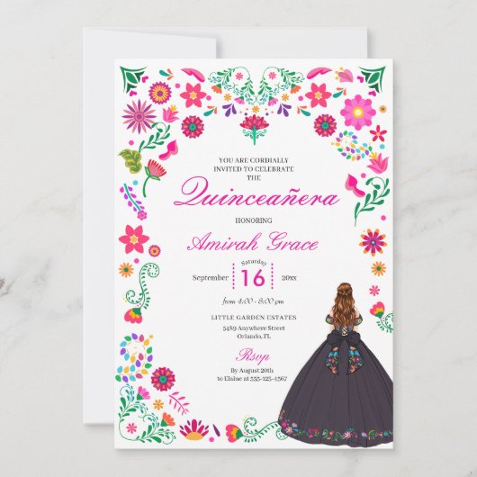 Otomi Broderie Mexicaine Quinceañera Invitation (Devant)