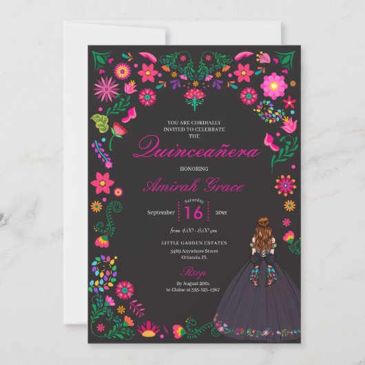 Otomi Broderie Mexicaine Quinceañera Invitation (Devant)