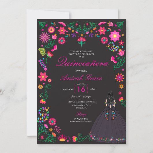 Otomi Broderie Mexicaine Quinceañera Invitation (Devant)