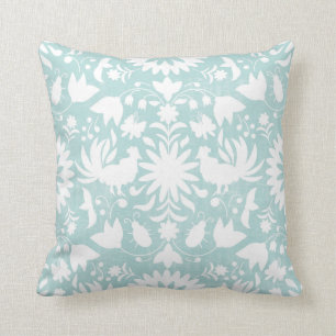 Otomi Print, Aqua & White Boho Sierkussen