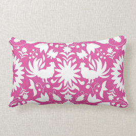 Otomi Print, helder roze en wit Boho Sierkussen Kussen