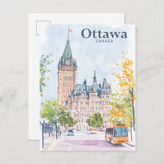Ottawa Canada Gouache Verf Illustratie Reizen Briefkaart (Voorkant / Achterkant)