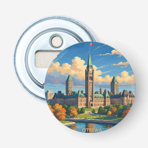 Ottawa Canada Parlement Gebouw, Stads Silhouet Button Flesopener