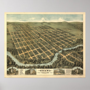 Ottawa Kansas 1872 Panorama Map Poster