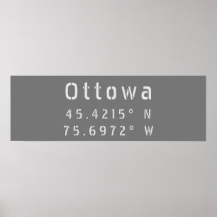 Ottawa Ontario Latitude & Lengtegraad Poster