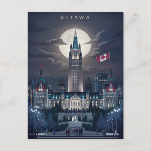 Ottawa parlement heuvel nacht briefkaart