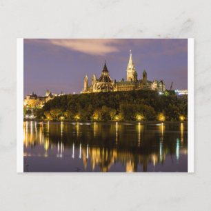 Ottawa-parlement in nacht briefkaart