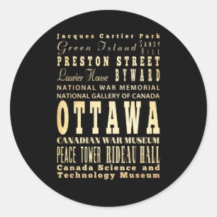 Ottawa Stad van Canada Typografie Kunst Ronde Sticker