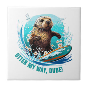 Otter 841 Surfende Otter Ze Steelt Surfplanken Ott Tegeltje
