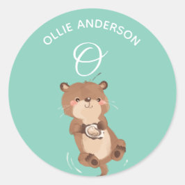 Otter · Alfabet Monogram Schattigee school kindero Ronde Sticker