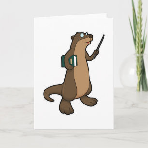 Otter als leraar met boek en wijzer kaart