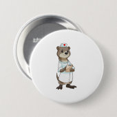 Otter als verpleegster met hart ronde button 7,6 cm (Voorkant /achterkant)