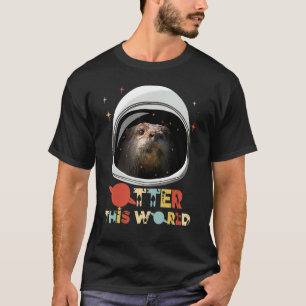 Otter Astronaut Animal Pun Retro buiten deze werel T-shirt