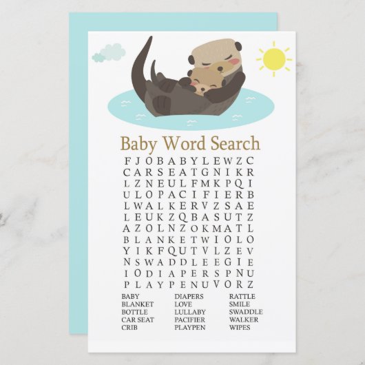 Otter Baby shower Word Search Game (Voorkant / Achterkant)