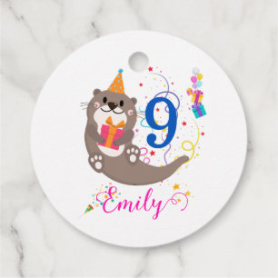 Otter Birthday Girl Party Colorful Balloons Thema Bedankjes Labels