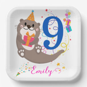 Otter Birthday Girl Party Colorful Balloons Thema Papieren Bordje
