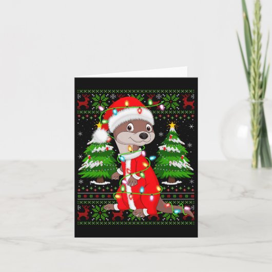Otter Christmas Lights Santa Costume Ugly Xmas Swe Kaart (Voorkant)