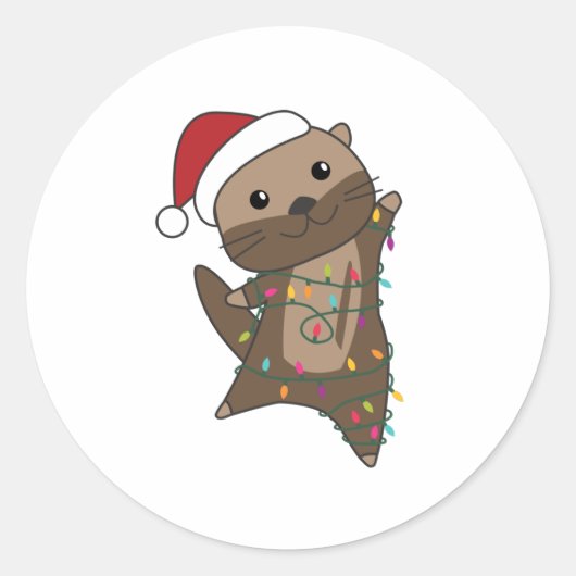 Otter Christmas Snow Winter Animals Otter Ronde Sticker (Voorkant)