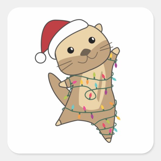 Otter Christmas Snow Winter Animals Otter Vierkante Sticker (Voorkant)