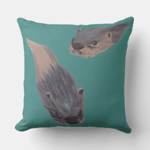 Otter Deux Loutres Peinture Jaillir Oreillers