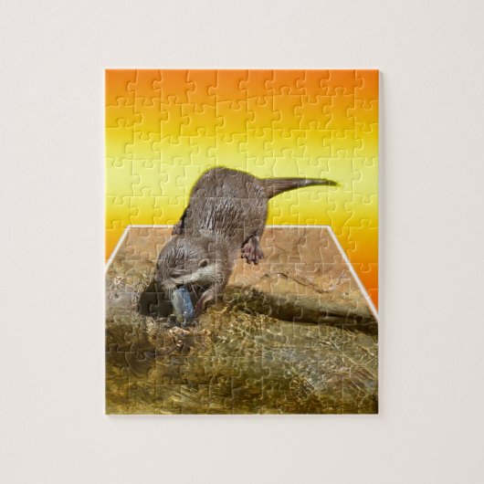 Otter die een smaakvis eet van zijn hond, legpuzzel (Verticaal)