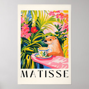 Otter die koffie drinkt, bosdierkunst, esthetisch poster